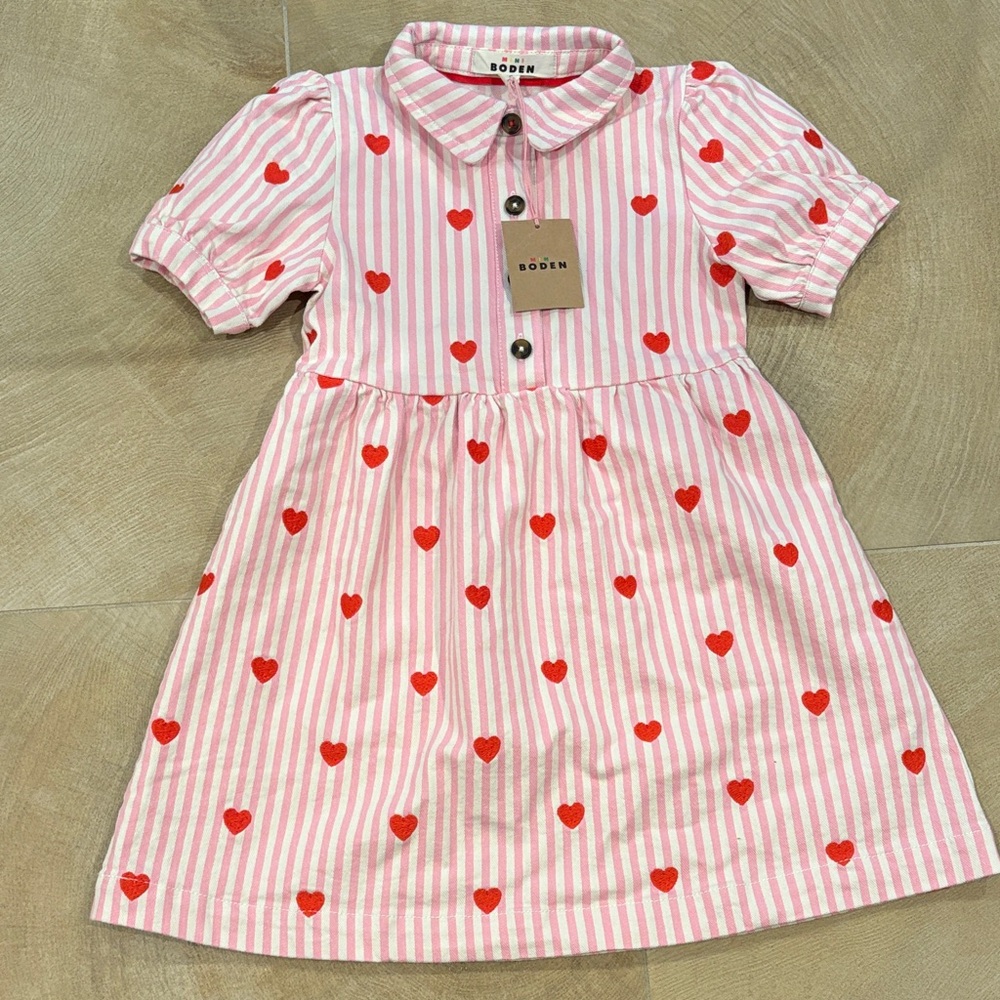 Mini Boden Striped Pink and Red Heart Dress